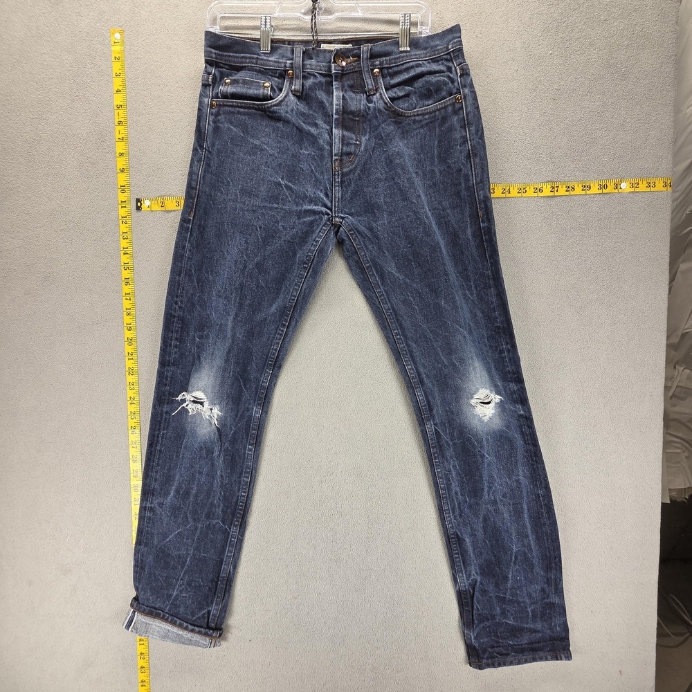 Brand Jeans Mens 31x32 Blue Selvedge UB201 Tapered Whiskers Button‎ Fly